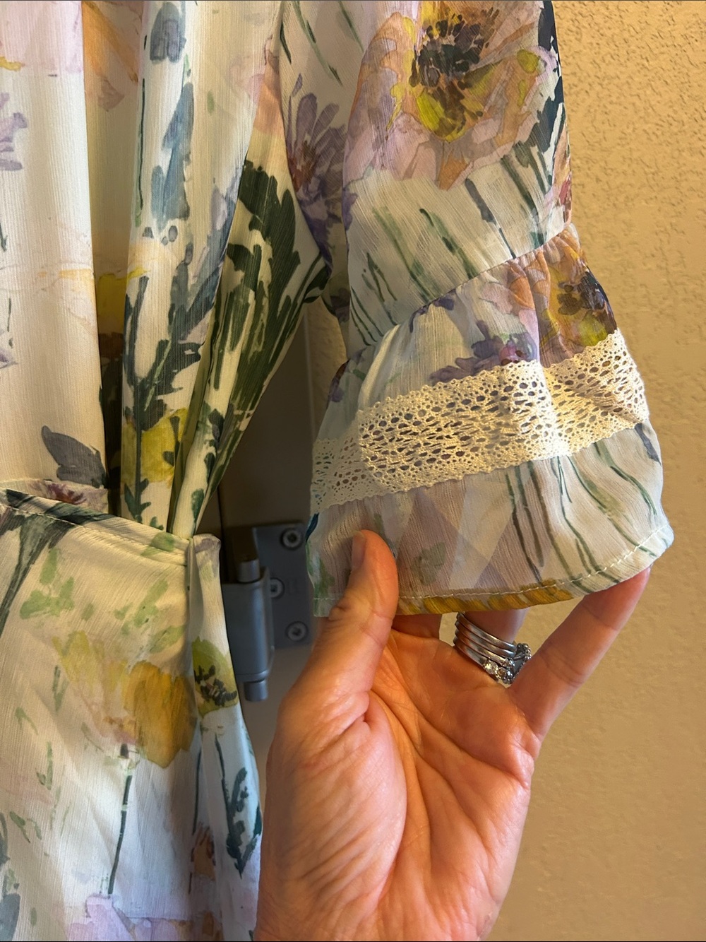 White Floral Wrap Maxi Dress with Pastel Blooms - Picture 4 of 7